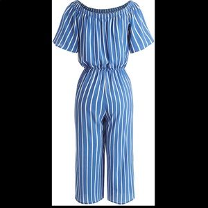 blue pinstriped jumper